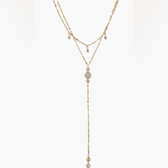 NWOT Ettika Gold Cubic Zirconia Layered Lariat Geometric Chain Necklace - Picture 2 of 7